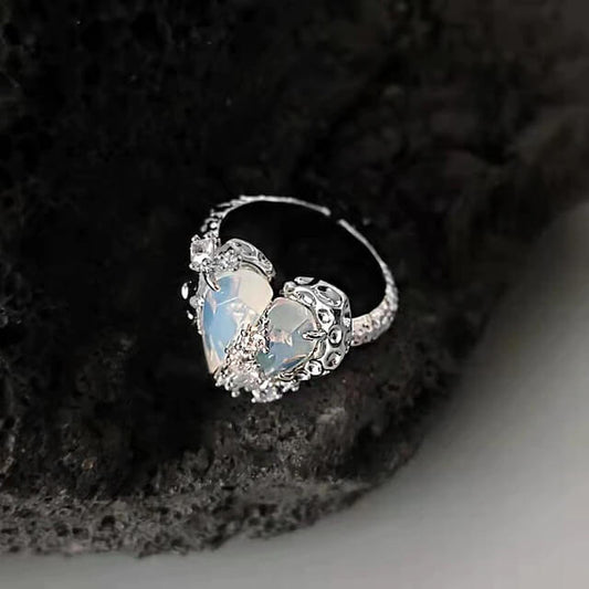 Adjustable Heart Moonstone Ring