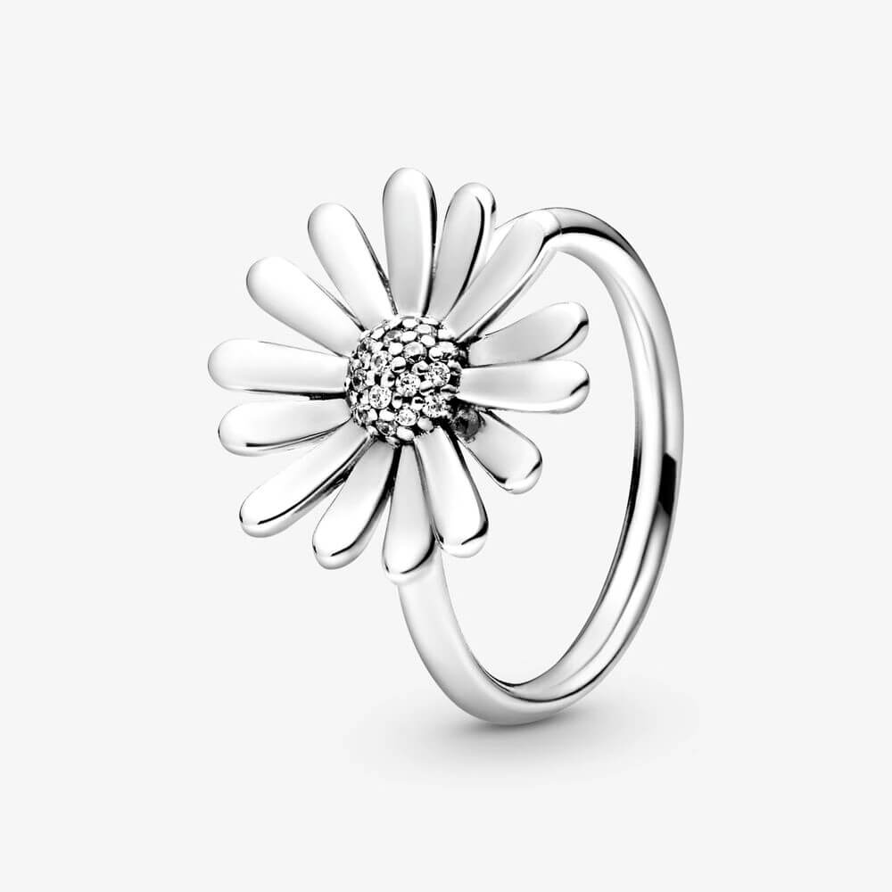 Shiny Silver Daisy Ring